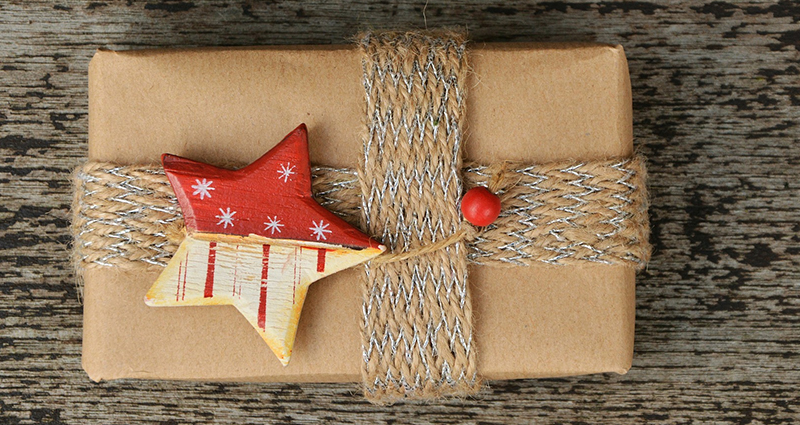 A gift decorated with a star.