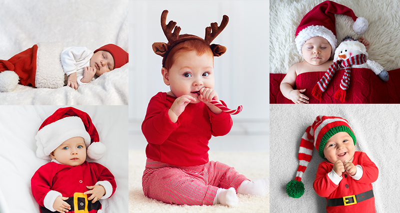 Servizi fotografici di bambini che indossano vari costumi natalizi