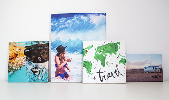 Collectie reisfoto’s op canvassen met een afbeelding van een kaart