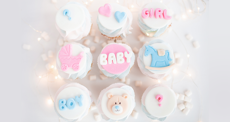 Cupcakes with child-themed decorations