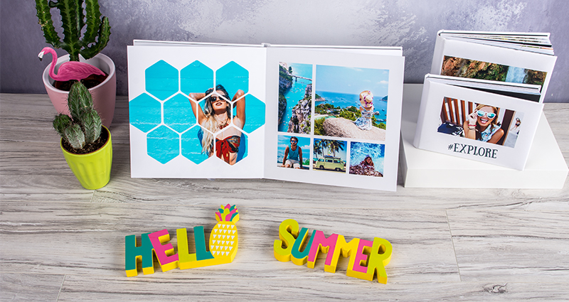 Holiday luxury photo albums in three formats, summer composition