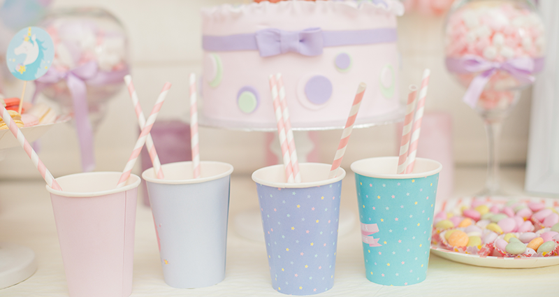 Pastel cups on the table