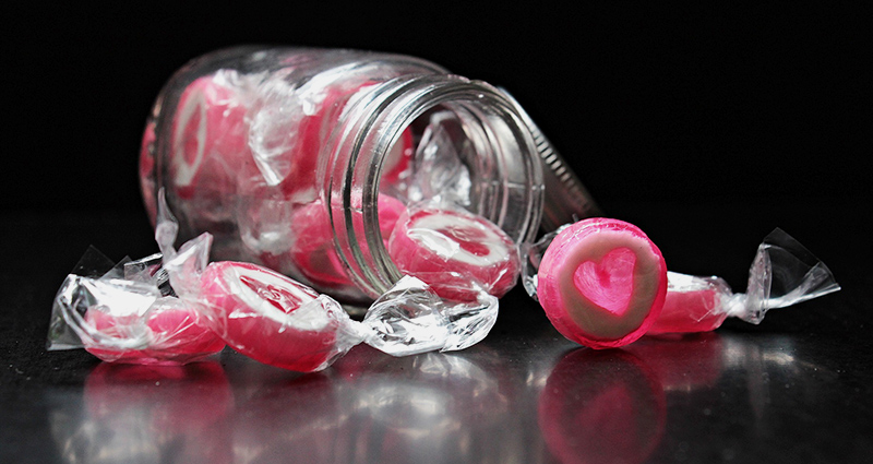 Caramelos rosados para San Valentín.