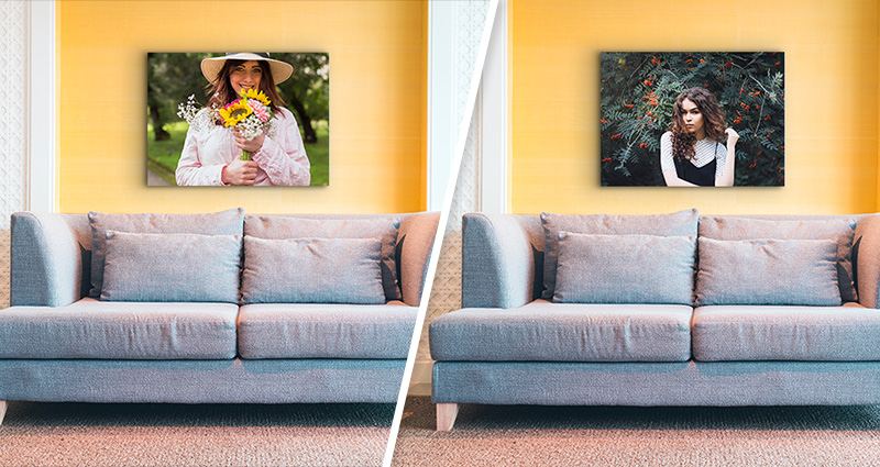 Výměna obrazu v obývacím pokoji - před a po