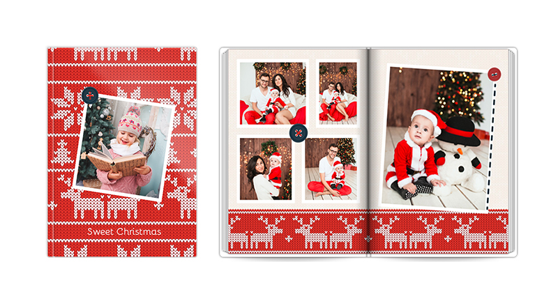 Sweet Christmas, a template of a photobook – a photo of a closed and open book.