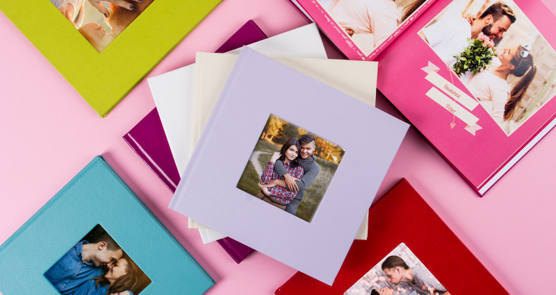 Square photo book – colourful covers.