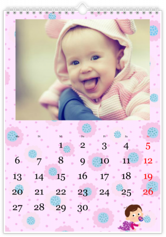 Photo Calendar A4 Portrait Baby Pink