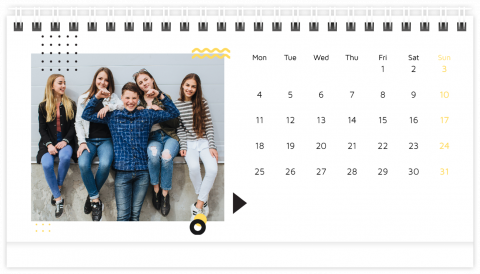 Photo Calendar Desk A5 Black and Gold Patterns