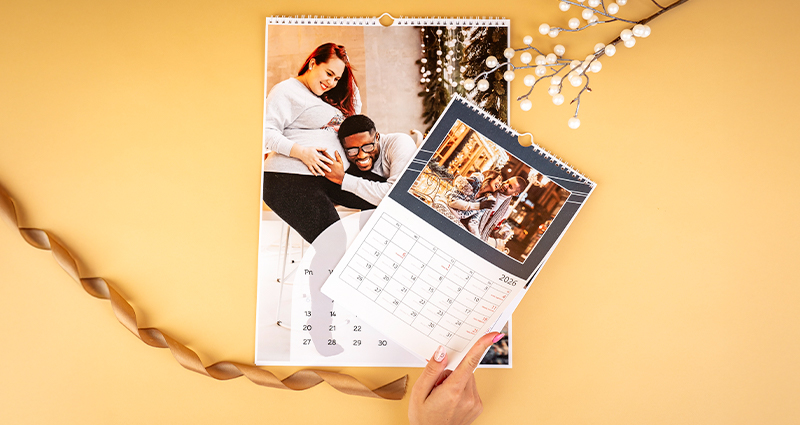 A family photo calendar shown in two versions.