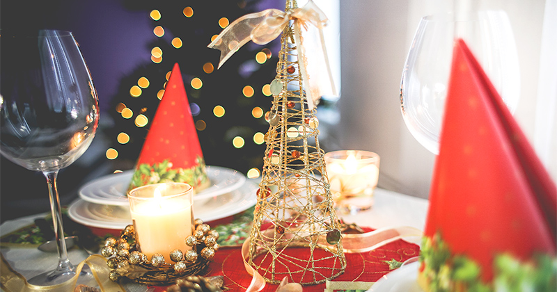 A Christmas tree made from jute twine, on Christmas table.