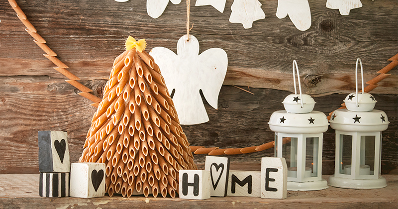 A Christmas tree made from pasta.