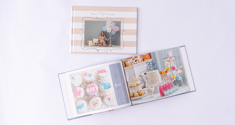 Ein Fotobuch A5 mit Baby Shower-Fotos im Hardcover