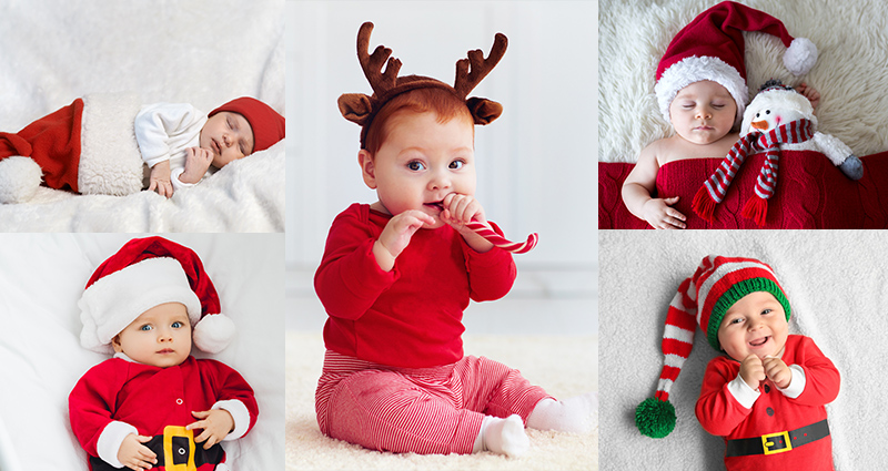 Een fotoshoot van baby‘s in kerstkledij