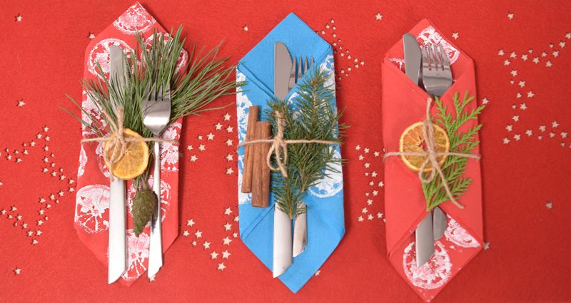 DIY Christmas cutlery pockets.