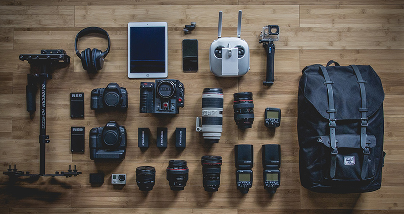 Photography equipment laying on the floor