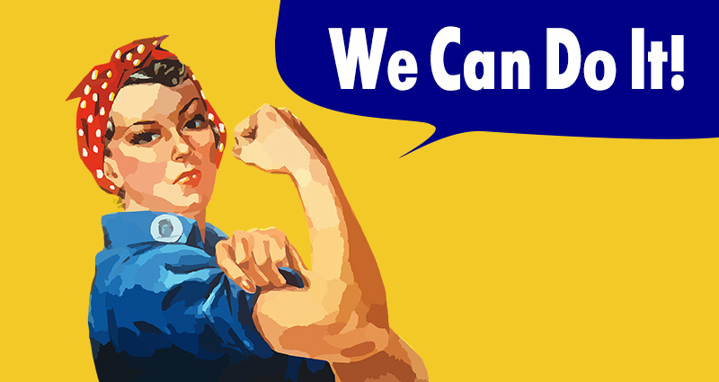 Plakát silé pracující ženy ve feministických barvách