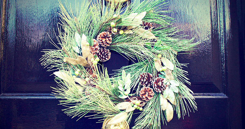 Traditional wreath hanged on a door.