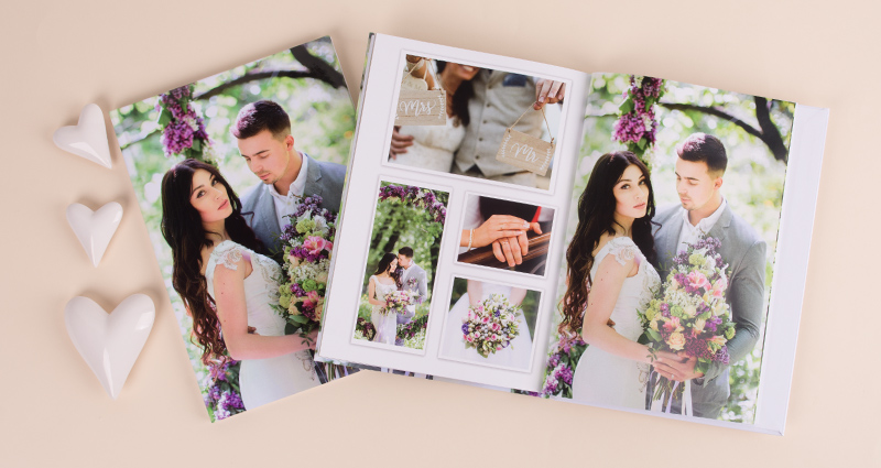Fotolibro con copertina rigida con foto di matrimonio