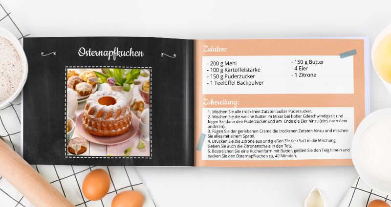 Fotobuch A5 mit Rezept für Osternapfkuchen