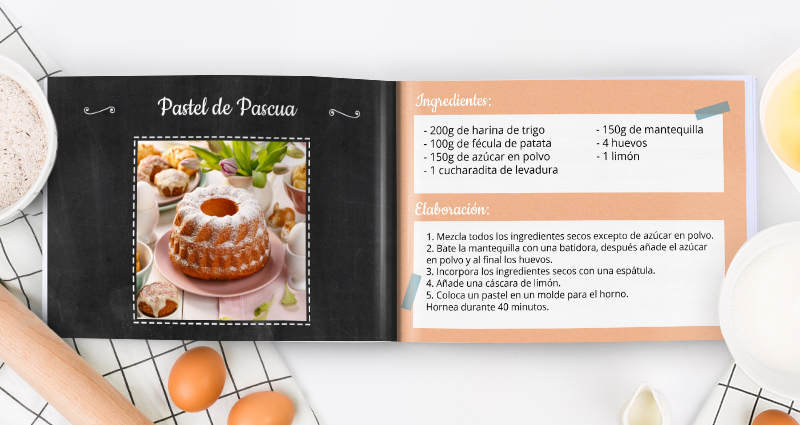 Fotolibro A5 con una receta para el pastel de Pascua