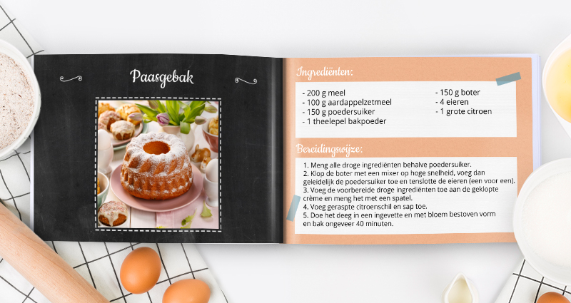 A5 fotoboek met recept voor pasentaart