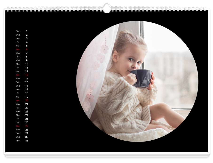 Photo Calendar Round Frame Black | Colorland US