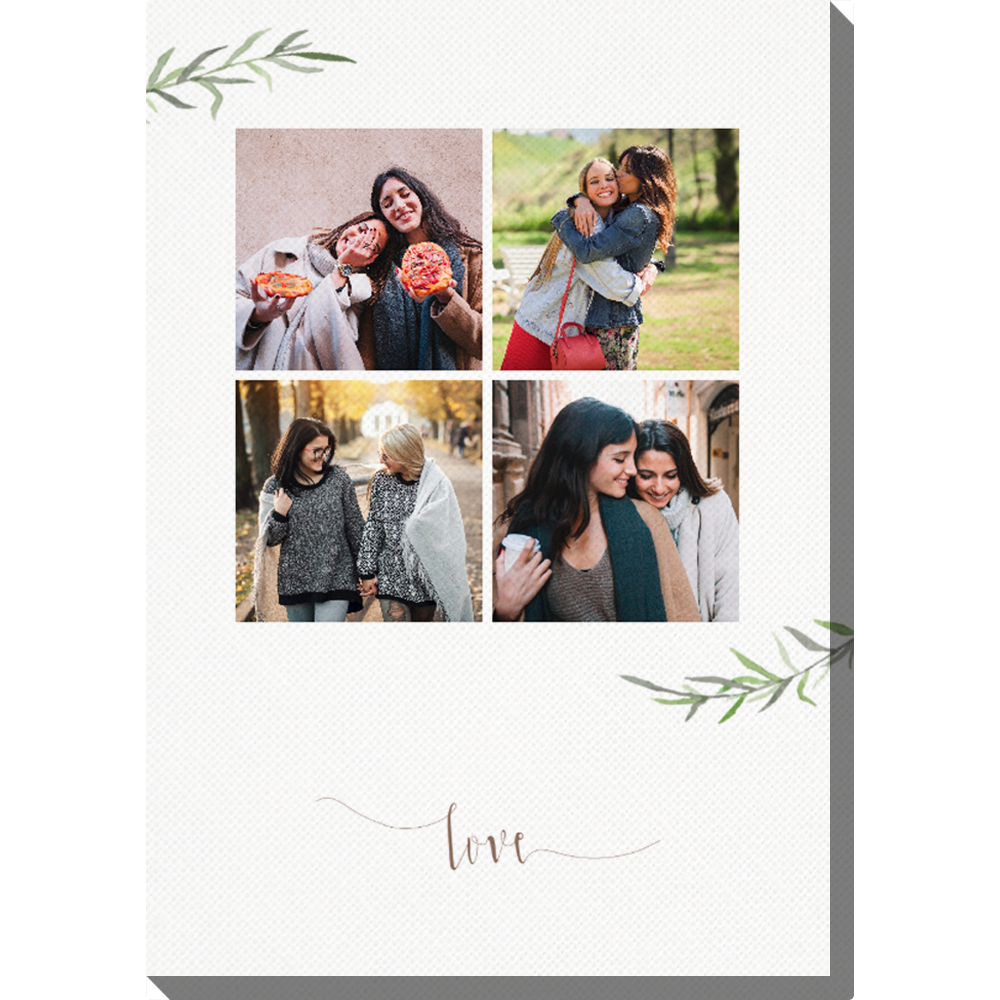 <p>Liefde en familie is een delicaat sjabloon van een foto op canvas, waarin een collage van je favoriete foto's versierd met delicate groene rozemarijn takken een grote rol speelt. Onderaan het sjabloon is ruimte voor jouw eigen tekst. Je kunt natuurlijk