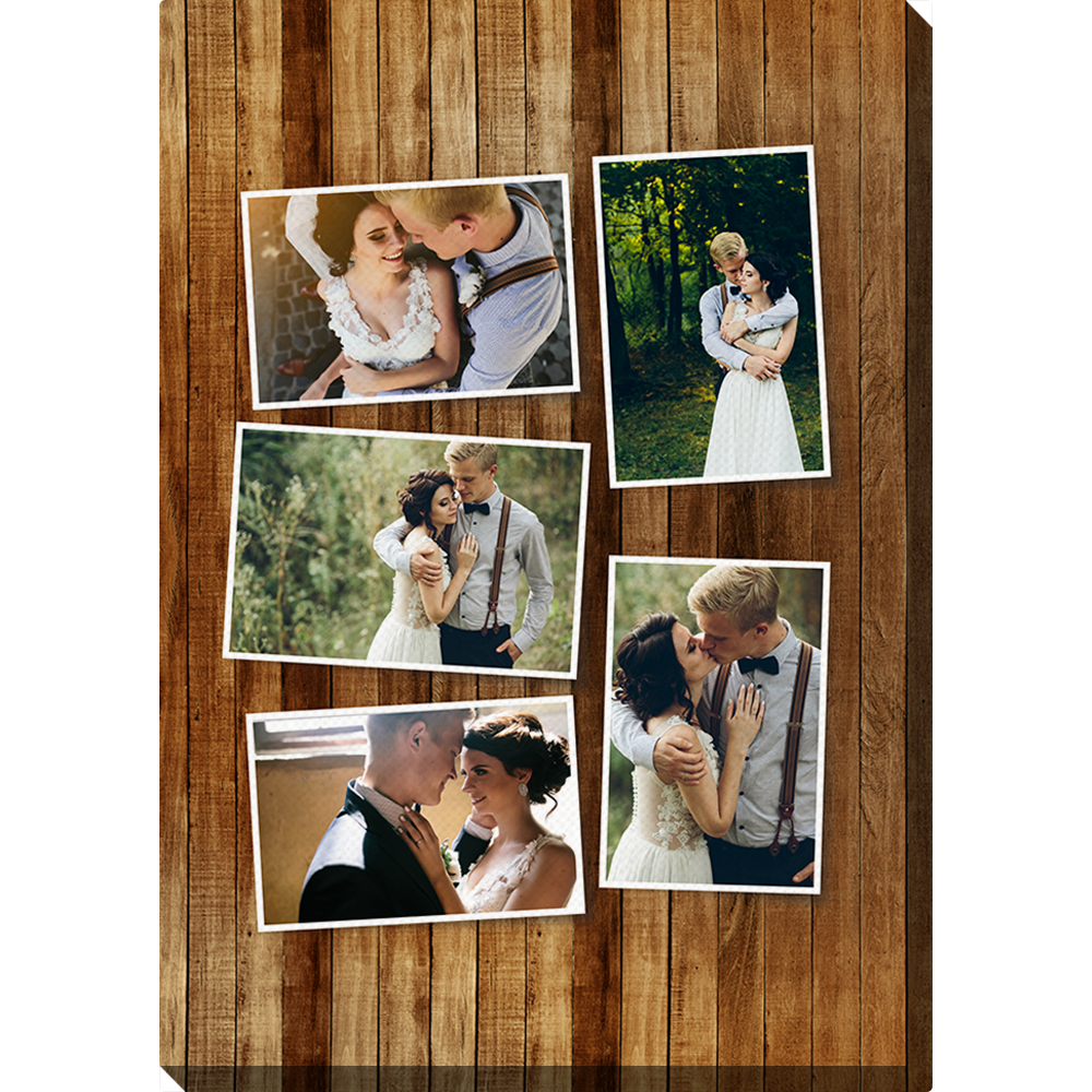 Bewonderenswaardig gevechten Gemengd Photo Canvas Collage on Wooden Background | Colorland US