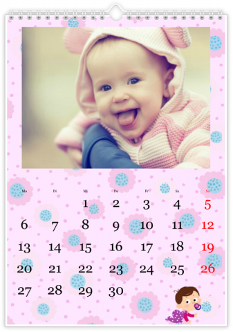 Calendrier Photo A4 Vertical Enfant - rose