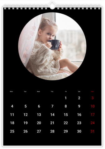 Fotokalender A4 Staand Ronde frame - zwart