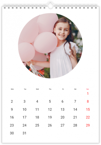 Fotokalender A4 Staand Ronde frame - wit