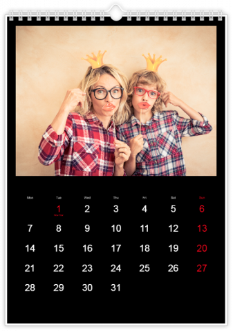 Fotokalender A4 Hochformat Klassisch Schwarz