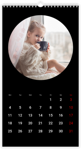 Photo Calendar 13x24 inches Round Frame Black