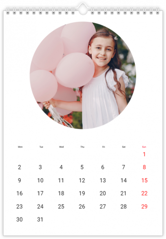Photo Calendar 8x12 inches Round Frame White