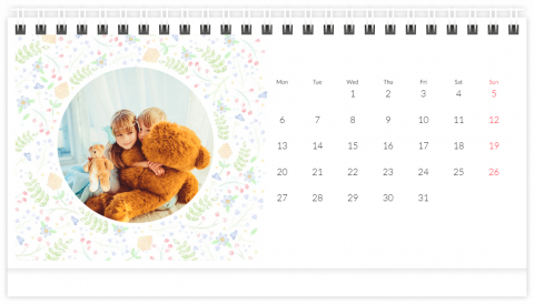 Photo Calendar Desk 21x12 (A5) Watercolour Flowers