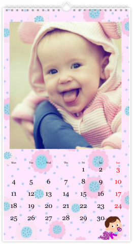Photo Calendar 13x24 inches Baby Pink