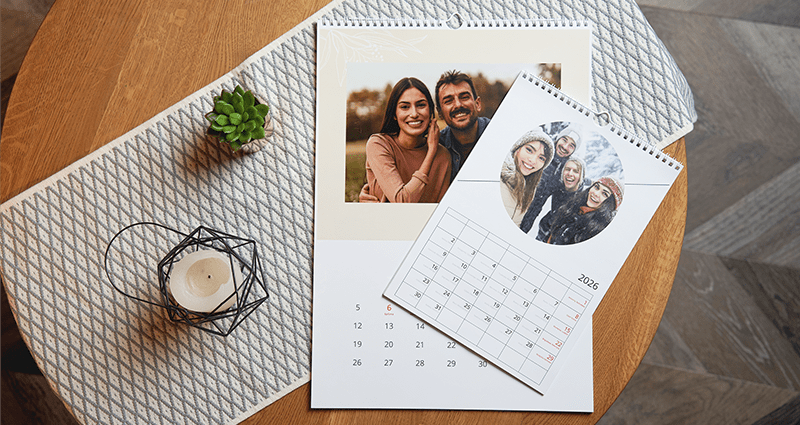 Personalizuotas 2026 metų kalendorius kartu su kitais foto produktais.