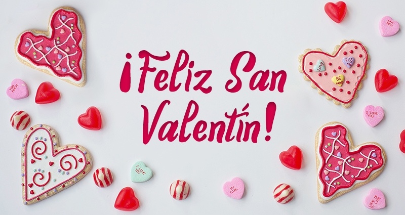 Las galletas de San Valentín en forma de corazones con el texto: ¡Feliz San Valentín!