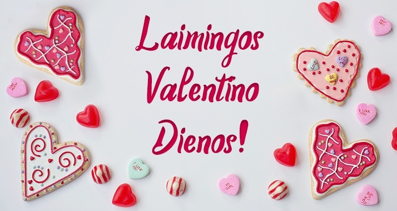Valentino pyragaičiai širdies formose su užrašais "Laimingos Valentino dienos".